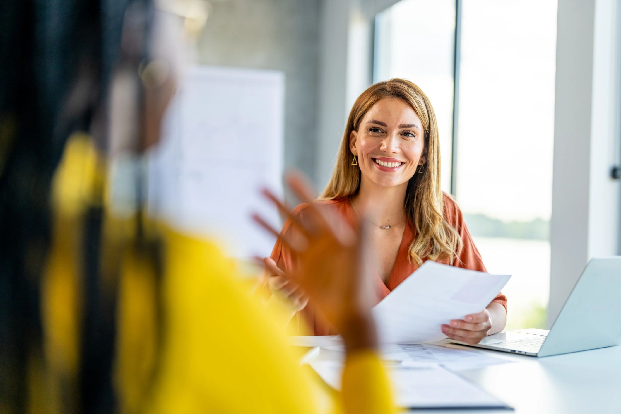 Interview conversation in an office setting