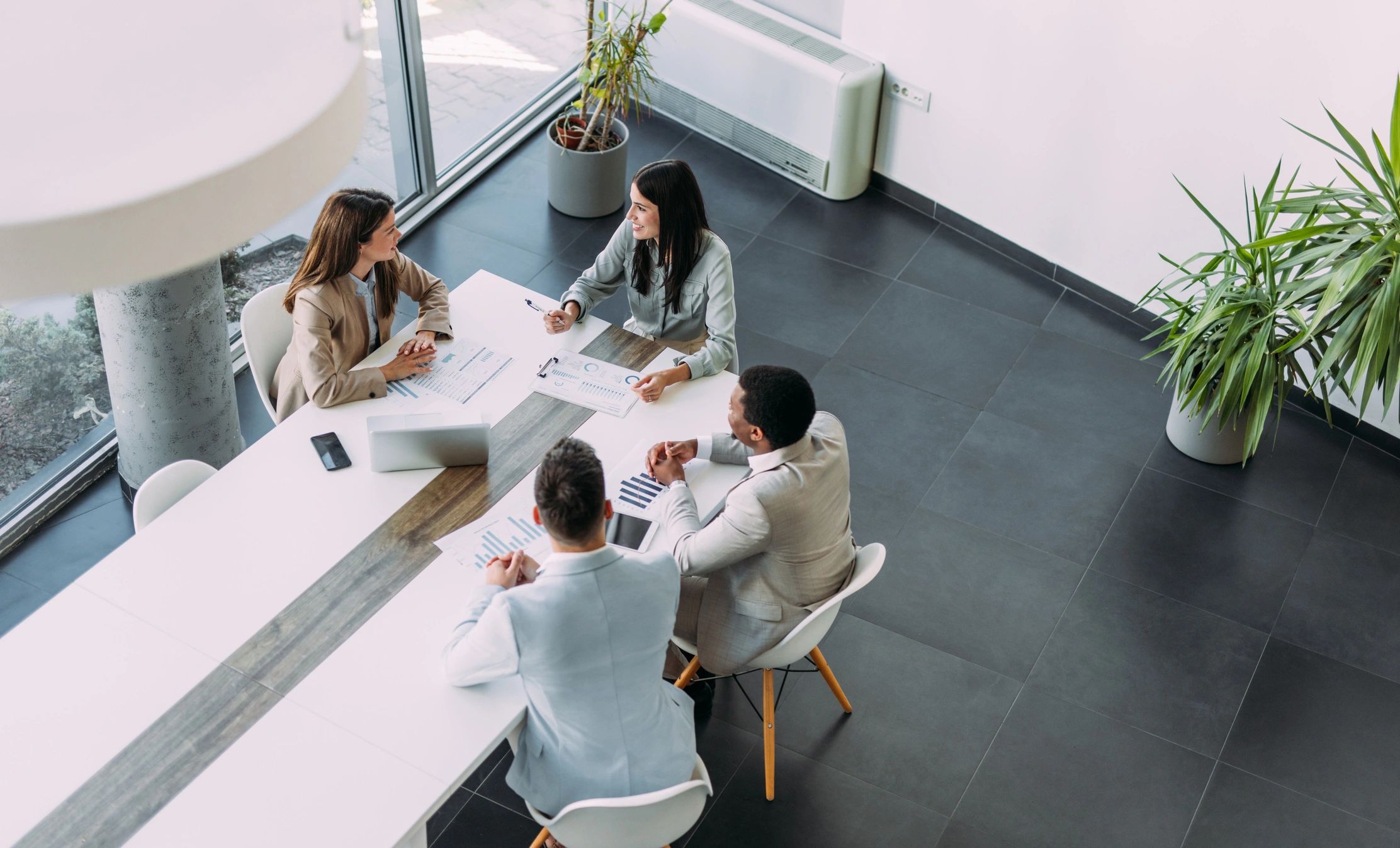 Team collaborating in a modern office