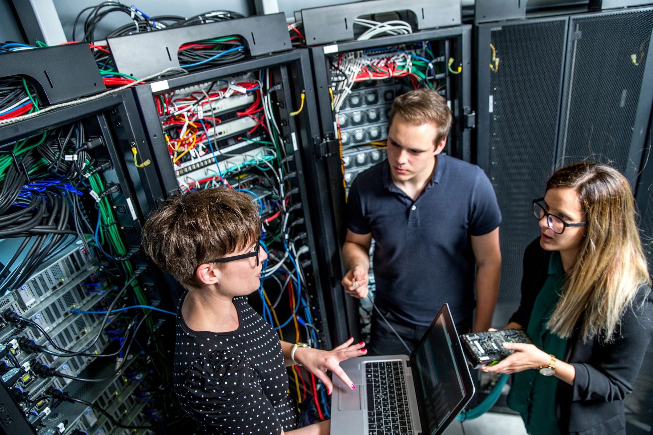 IT technicians in a server room